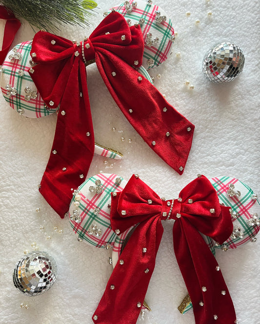 Glitzy Holiday Plaid Put A Bow On it Ears