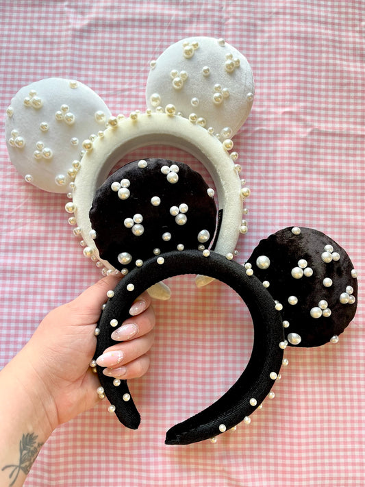 Black & White  Padded Pearl Ears