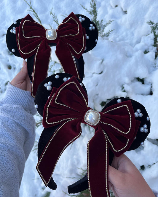 Black & Red Pearl Padded Bow Ears